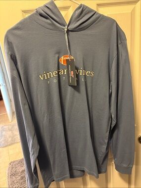Vineyard Vines Slate Blue Football Hooded Long-Sleeve Shirt
